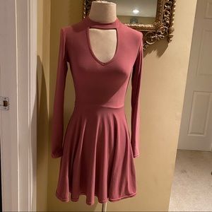 Blush Knit Dress with Collar & Peek-A-Boo
